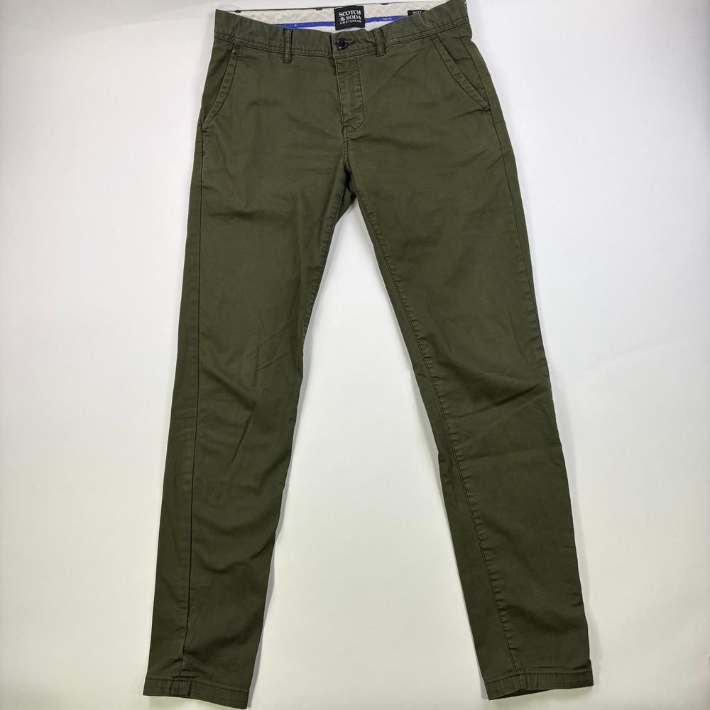 Scotch & Soda Mott Chinos Mens 29/32 Olive Green Super Slim Fit Stretch Pants